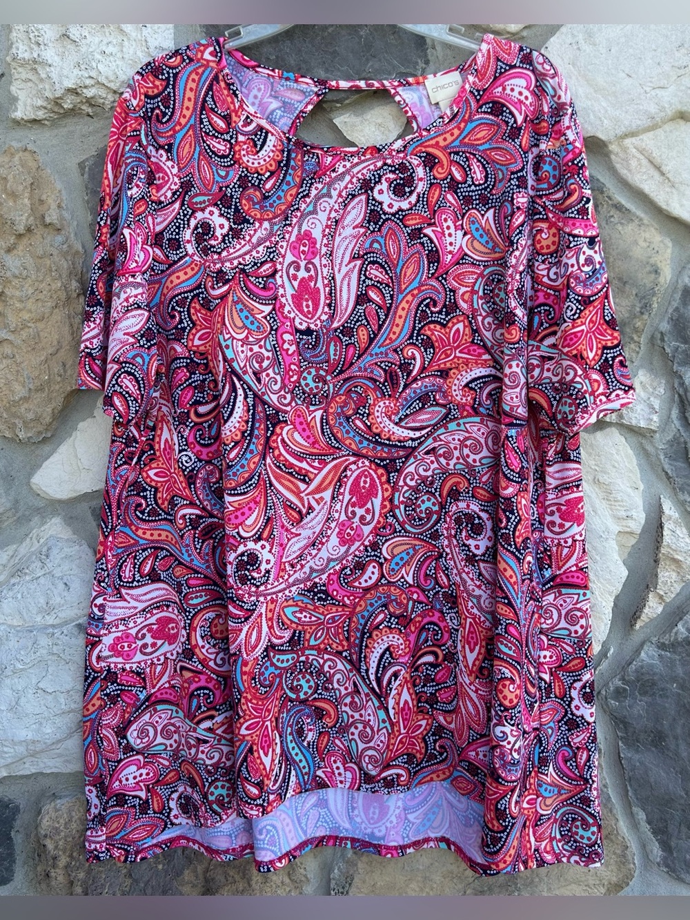 Chicos Top Size 3 (XL) Stretchy Boho Paisley Colorful Casual Brunch Feminine
